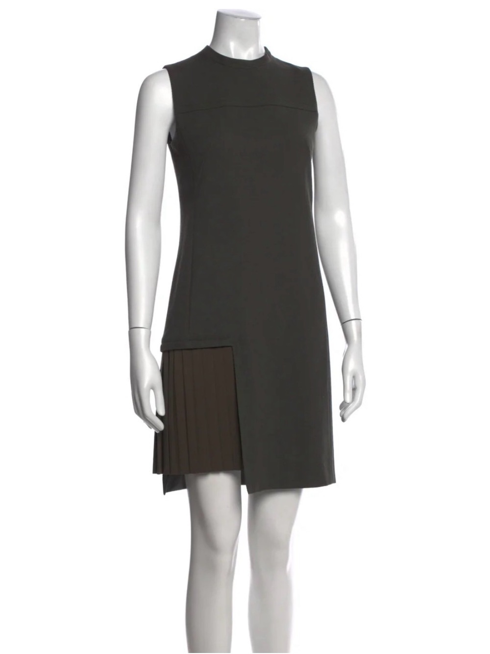 Akris Punto Sleeveless Dark Olive Shift Dress with Pleated Accent